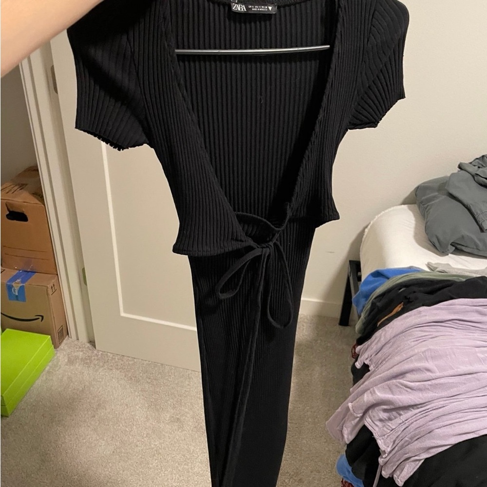 Zara Black Tie-Front Pencil Dress